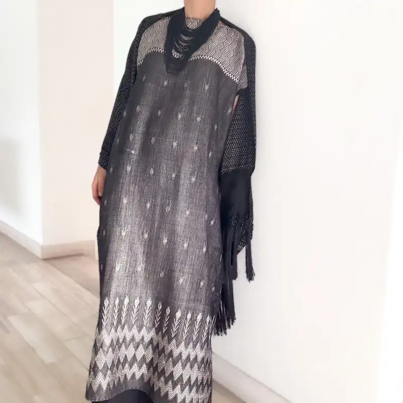 Huipil Carranza Largo negro/gris - XG - Imagen 4