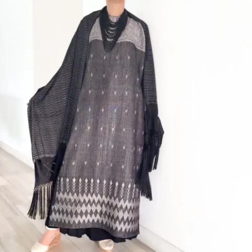 Huipil Carranza Largo negro/gris - XG