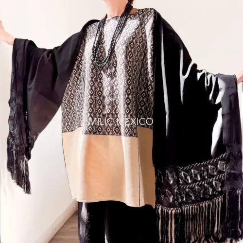 Huipil Ceremonial Aldama beige/negro - Unitalla