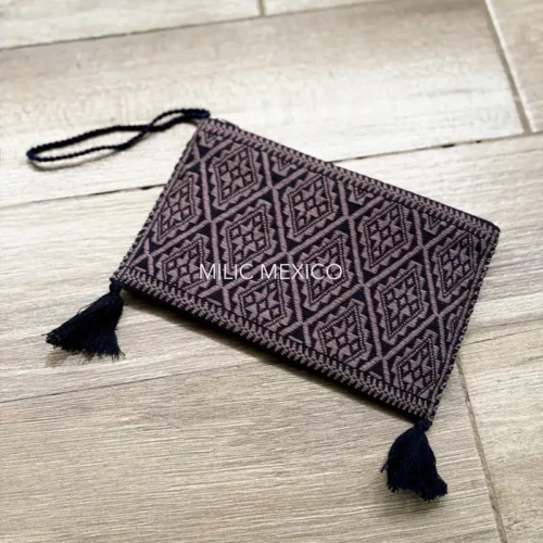 Bolsa de Telar con forro y Pompones negro/tostados