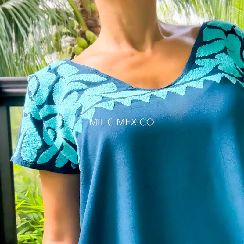Blusa Jalapa cuello bordado azul esmeralda - G - Imagen 2