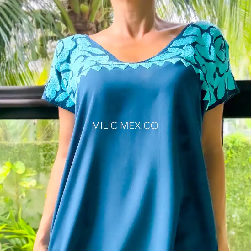 Blusa Jalapa cuello bordado azul esmeralda - G - Imagen 4