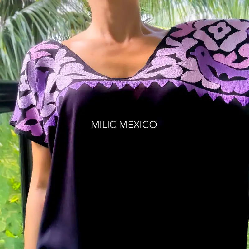 Blusa Jalapa cuello bordado negro/lilas - G