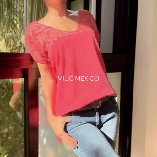 Blusa Jalapa cuello bordado coral - XG