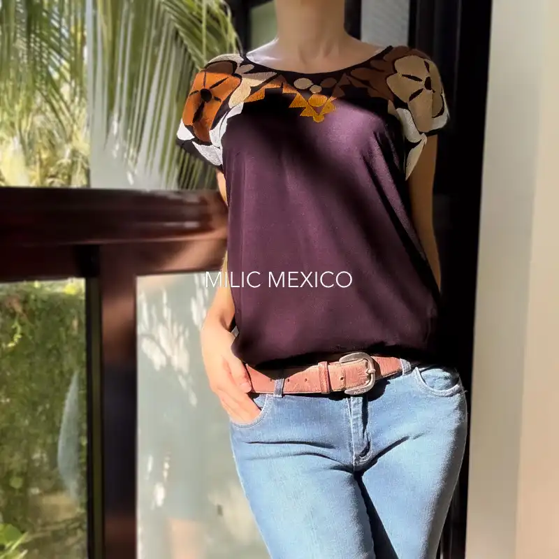 Blusa Jalapa cuello bordado negro/cafés - M - Imagen 3