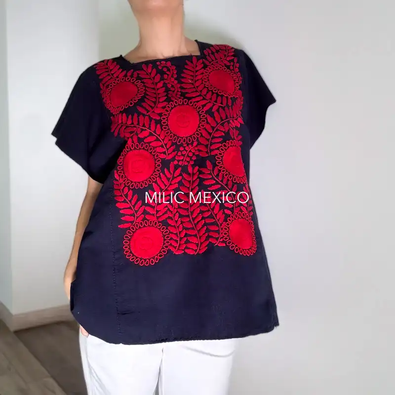 Blusa Rococó azul/rojo - XG - Imagen 3