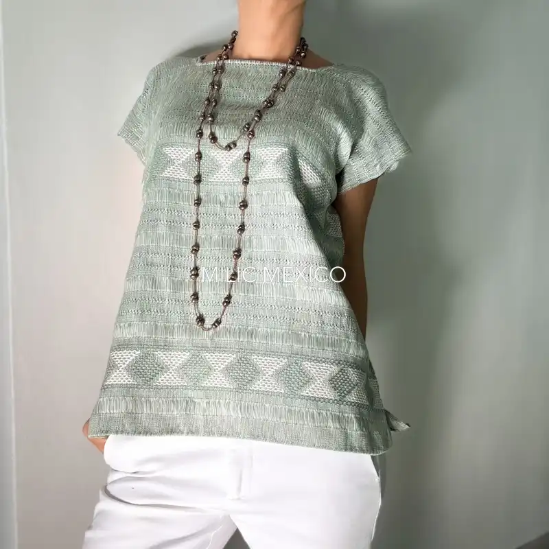 Blusa de telar Zinancantán menta - M - Imagen 3