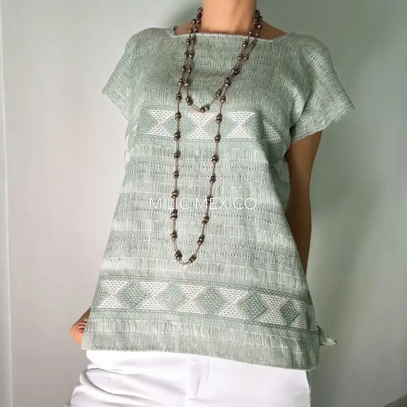 Blusa de telar Zinancantán menta - M - Imagen 2