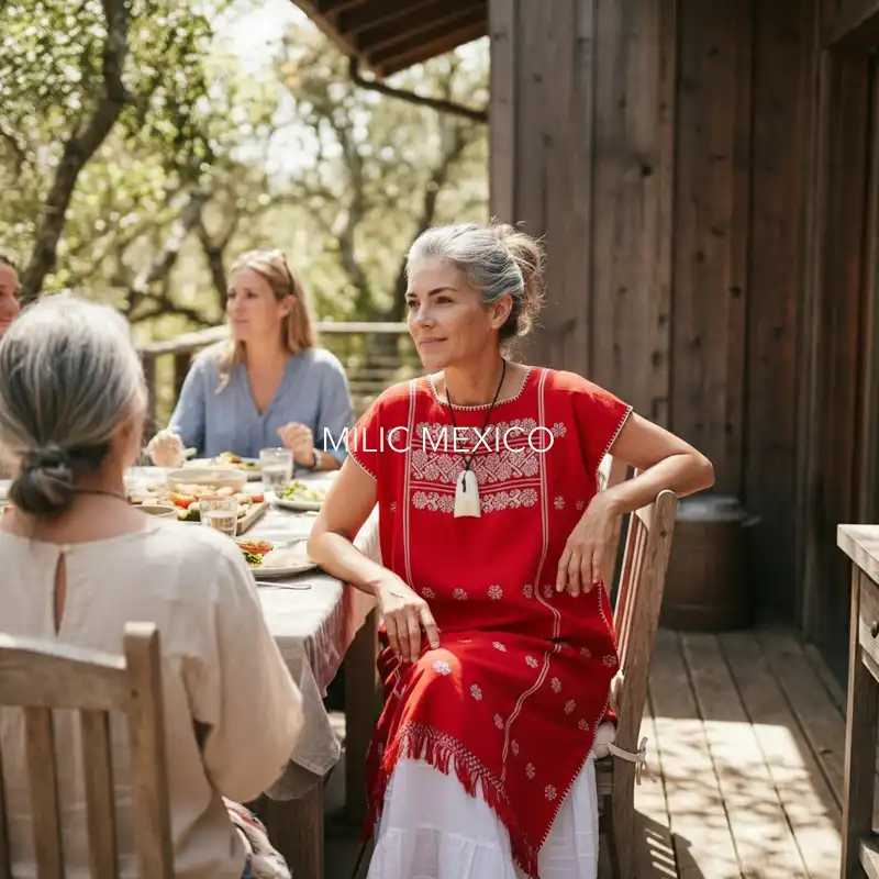 Huipil Amuzgo un lienzo rojo/blanco - G - Imagen 2