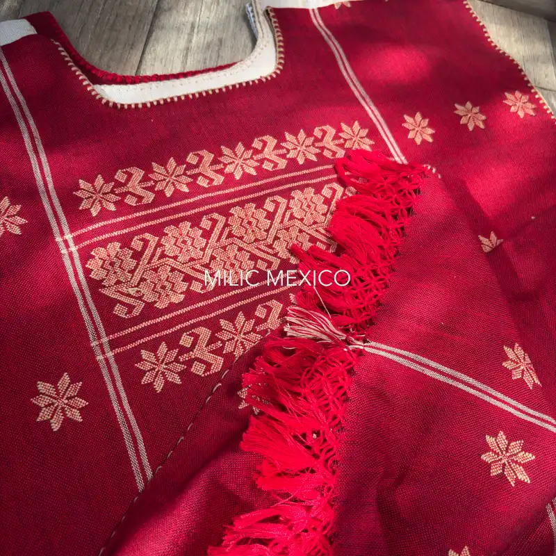 Huipil Amuzgo un lienzo rojo/beige - G - Imagen 5