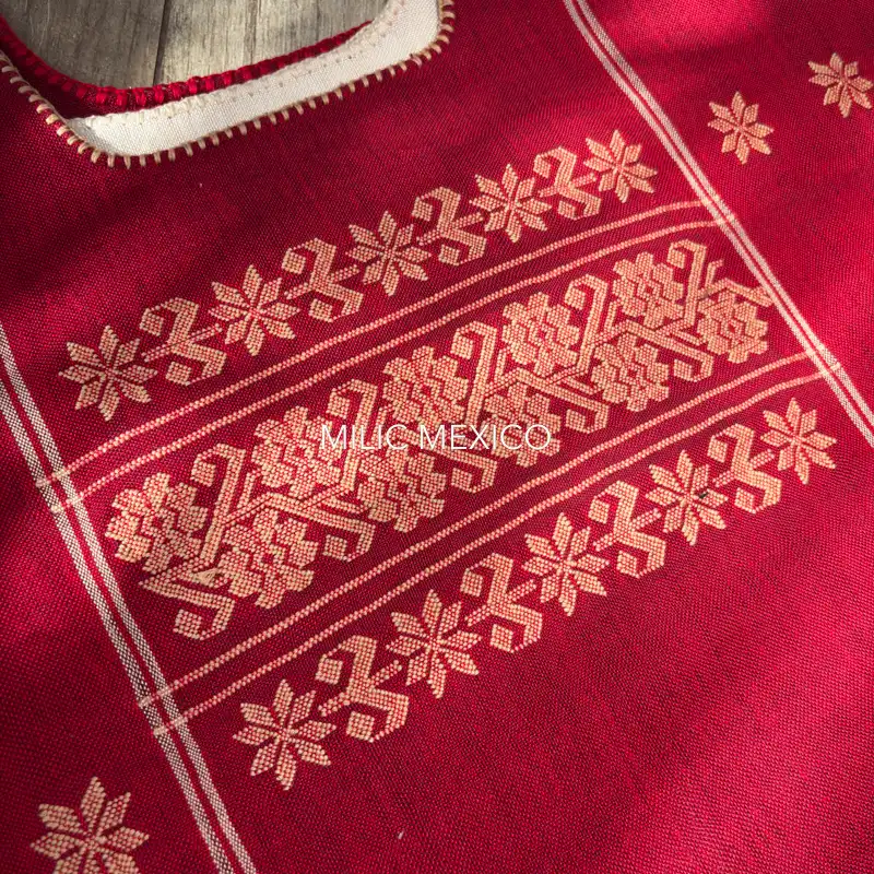 Huipil Amuzgo un lienzo rojo/beige - G - Imagen 4