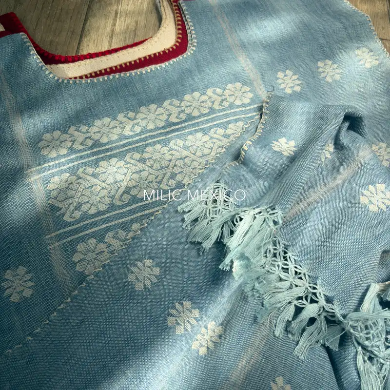 Huipil Amuzgo un lienzo cielo/blanco - G - Imagen 5