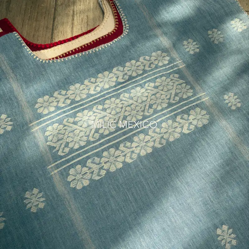 Huipil Amuzgo un lienzo cielo/blanco - G - Imagen 4