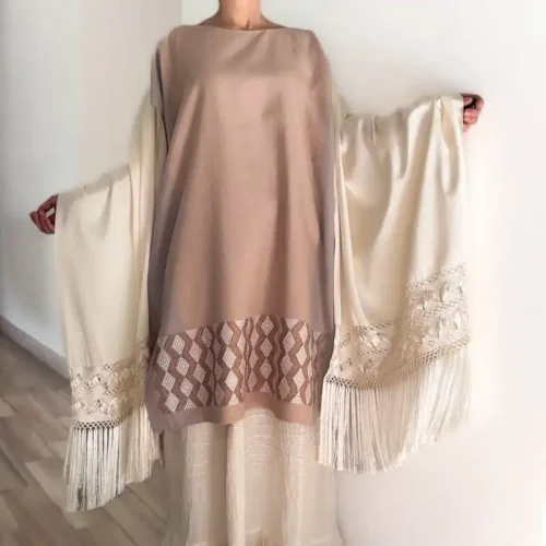 Huipil Carranza corto tostado - XXG