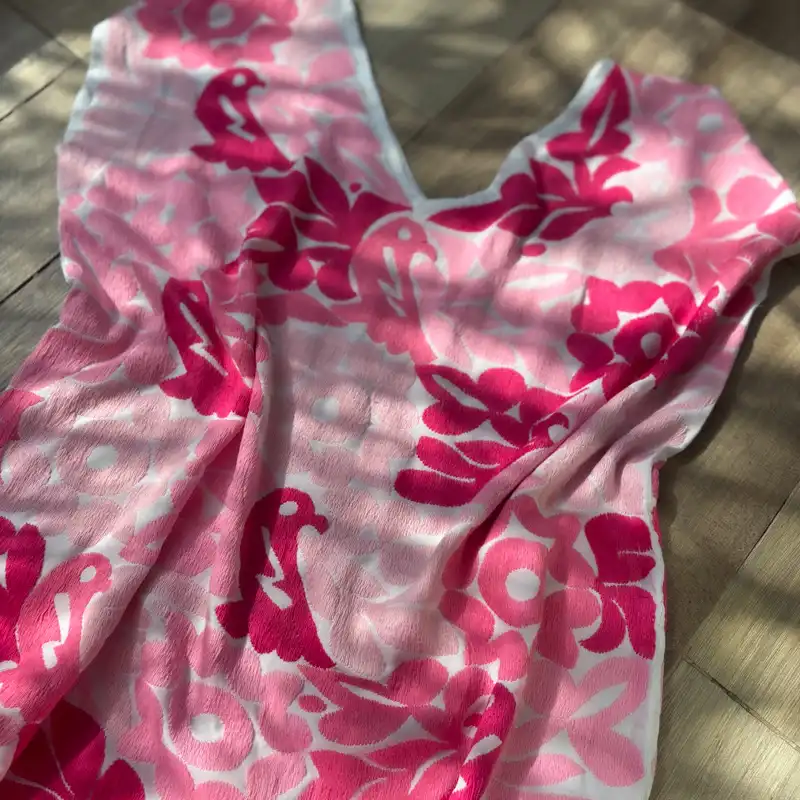 Huipil Jalapa de Díaz blanco/rosa - G - Imagen 10