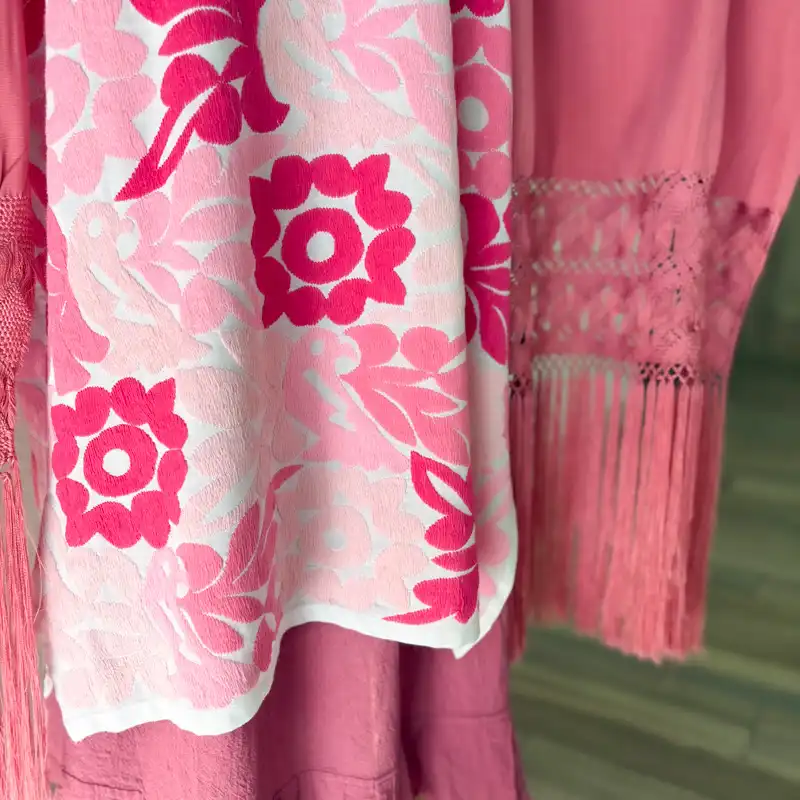 Huipil Jalapa de Díaz blanco/rosa - G - Imagen 8