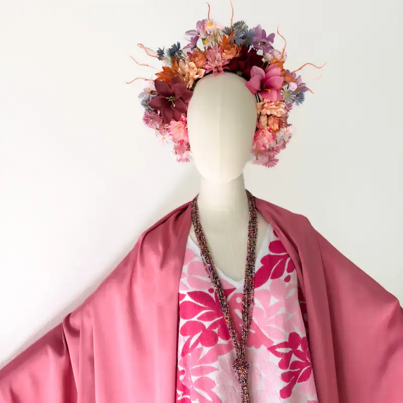 Huipil Jalapa de Díaz blanco/rosa - G - Imagen 6