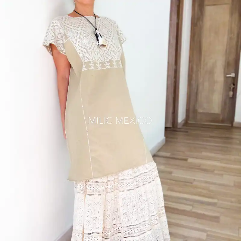 Huipil San Andrés beige - XG - Imagen 3