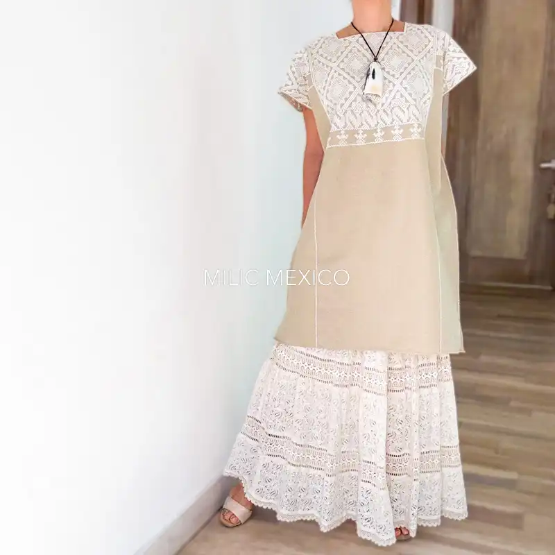 Huipil San Andrés beige - XG - Imagen 9