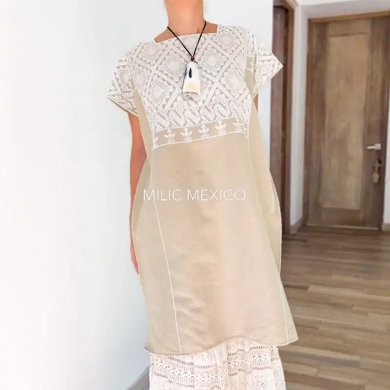 Huipil San Andrés beige - XG - Imagen 8