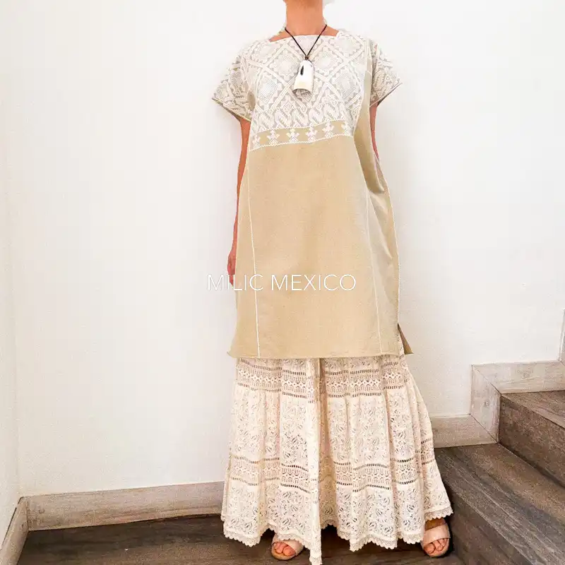 Huipil San Andrés beige - XG - Imagen 7