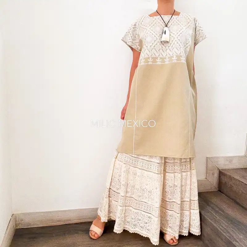 Huipil San Andrés beige - XG - Imagen 5