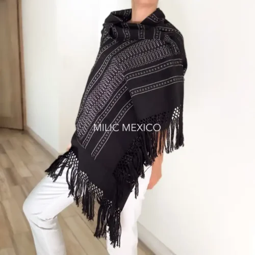 Rebozo Mitla negro rayas