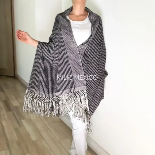 Rebozo Mitla negro/blanco
