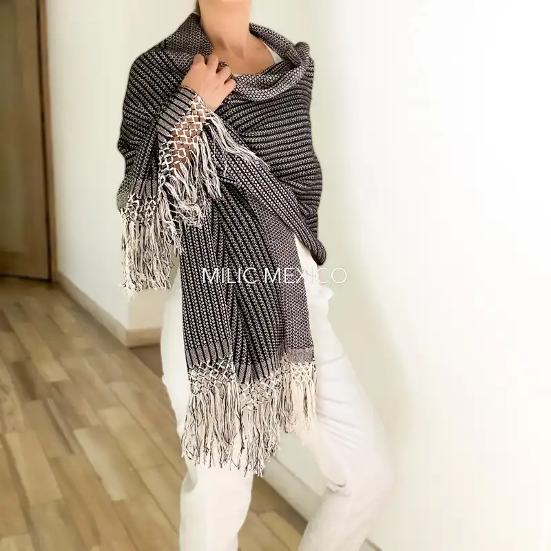 Rebozo Mitla negro/blanco - Imagen 3