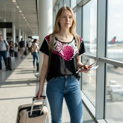 Blusa Jalapa cuello bordado negro/rosas - XG