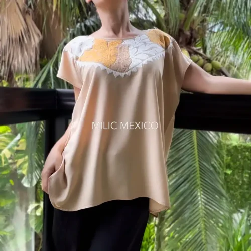 Blusa Jalapa cuello bordado beige - G