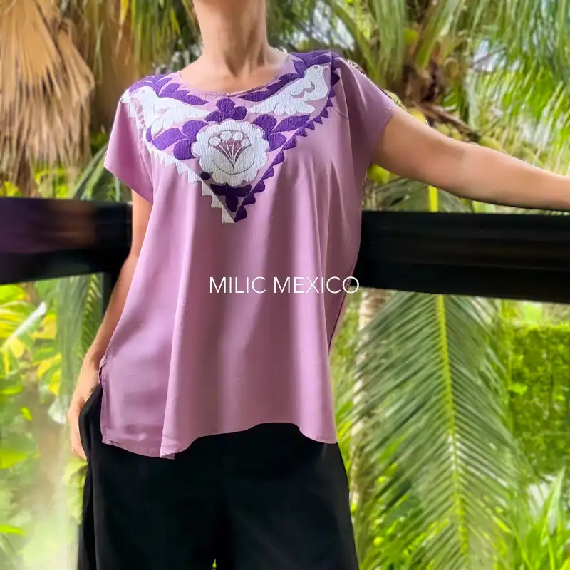 Blusa Jalapa cuello bordado lila - M - Imagen 2