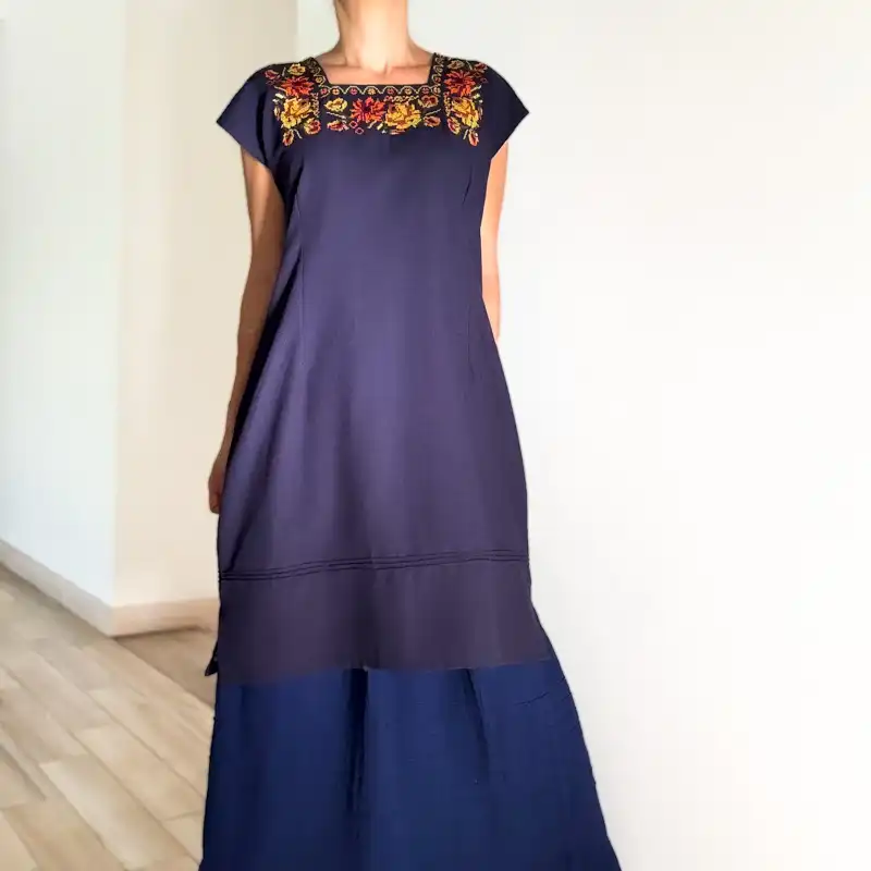 Huipil Tekit flores azul - Ch/M