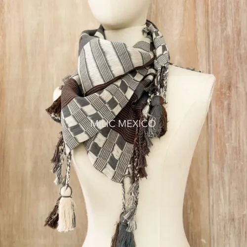 Pashmina Deshilada café/gris/hueso