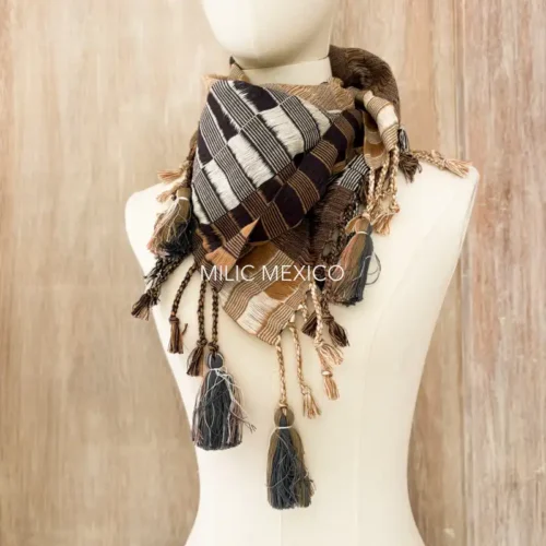 Pashmina Deshilada mostaza/gris/hueso