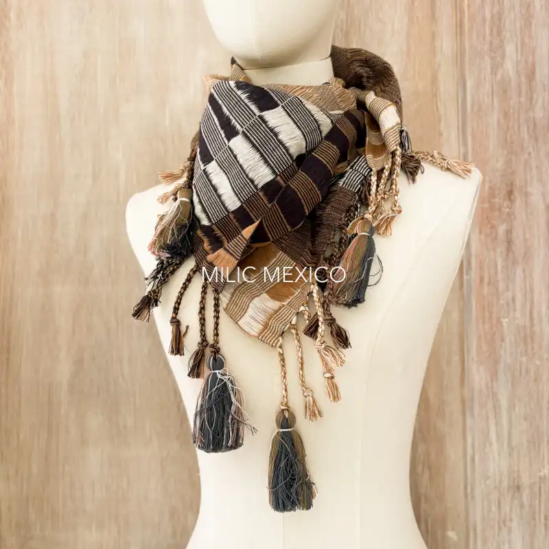 Pashmina Deshilada mostaza/gris/hueso