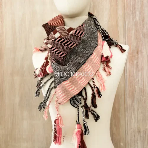 Pashmina Deshilada café/rosa