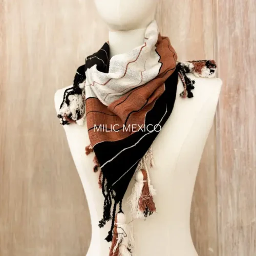 Pashmina Deshilada negro-hueso-café