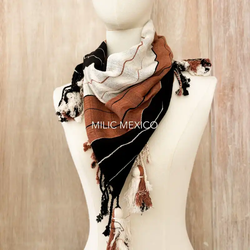 Pashmina Deshilada negro-hueso-café