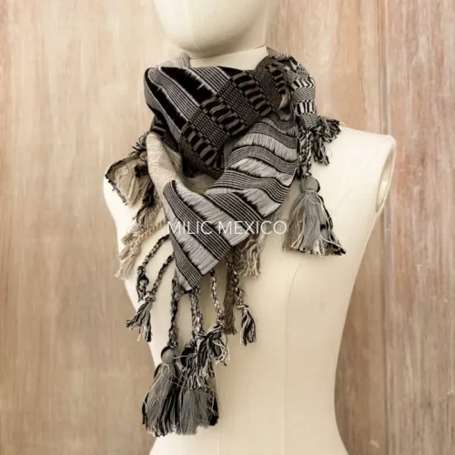 Pashmina Deshilada negro-hueso-tostado