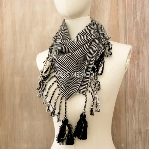 Pashmina Deshilada rayitas delgadas negro-hueso