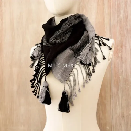 Pashmina Deshilada negro-gris