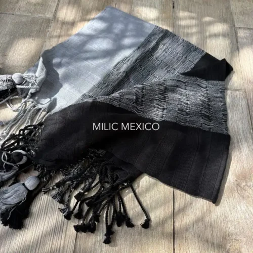 Pashmina Deshilada negro-gris
