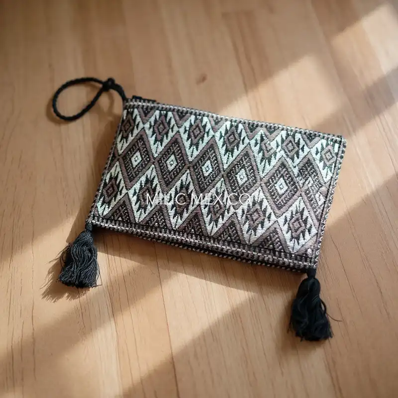 Bolsa de Telar con forro y Pompones negro/beige - Imagen 2