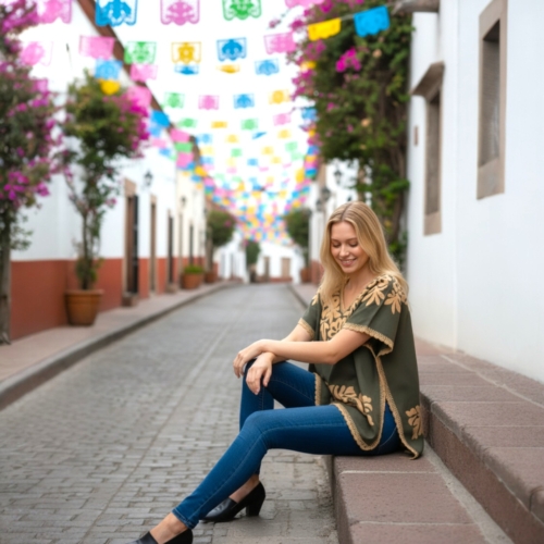 Blusa Jalapa de Díaz crochet verde oliva - XXG