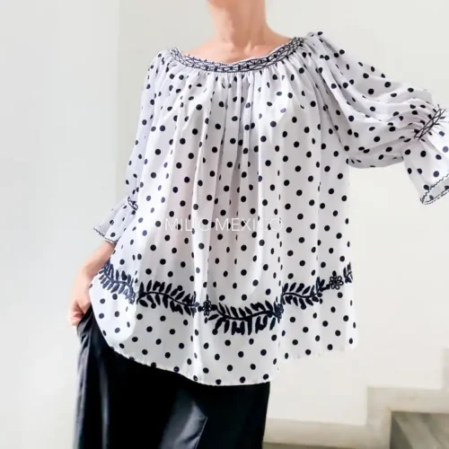 Blusa Lety blanco lunares azules - G