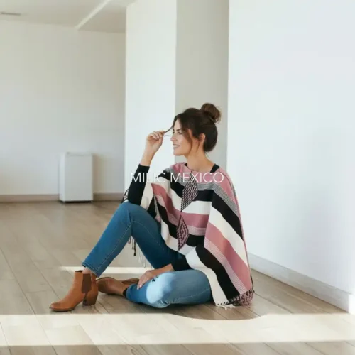 Poncho Oxchuc rosa/negro - Unitalla