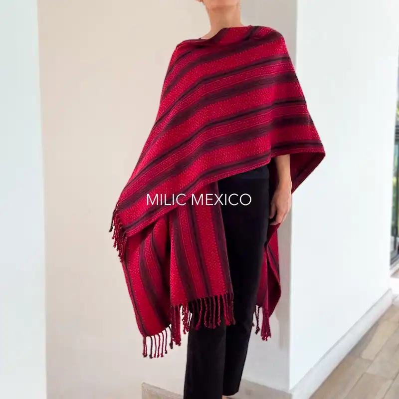 Ruana Mitla rojo/vino