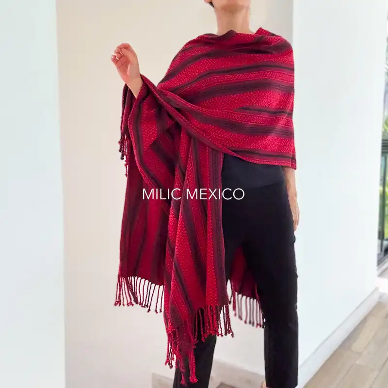 Ruana Mitla rojo/vino - Imagen 3