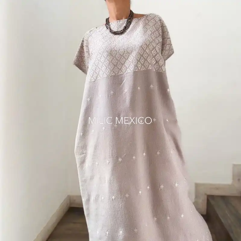 Huipil Carranza Largo gris taupe - Unitalla - Imagen 3